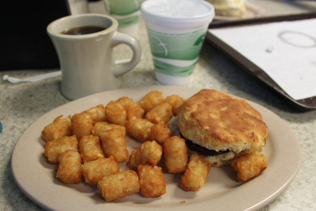 Biscuit and tater tots at Pearly's